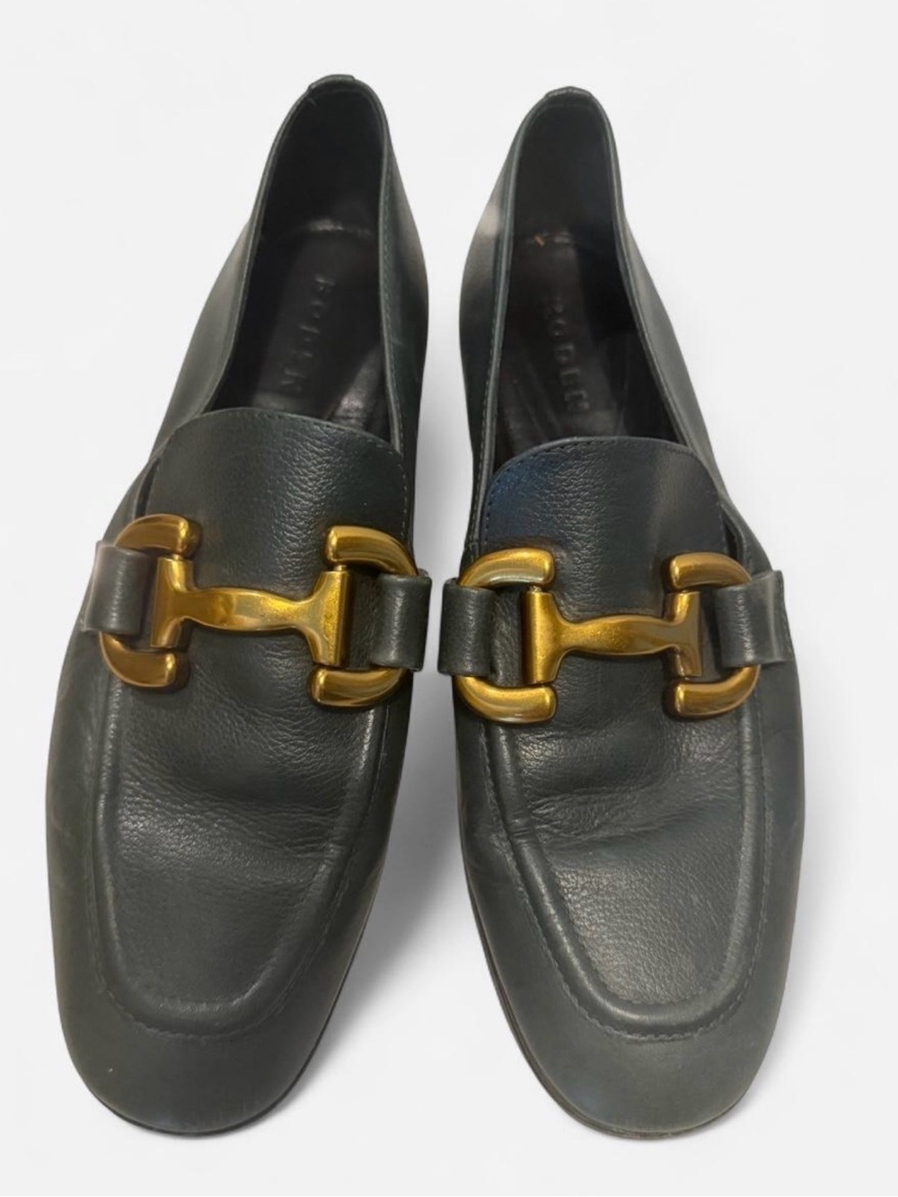 Boden Dark Green Leather Loafers with Gold Horsebit
